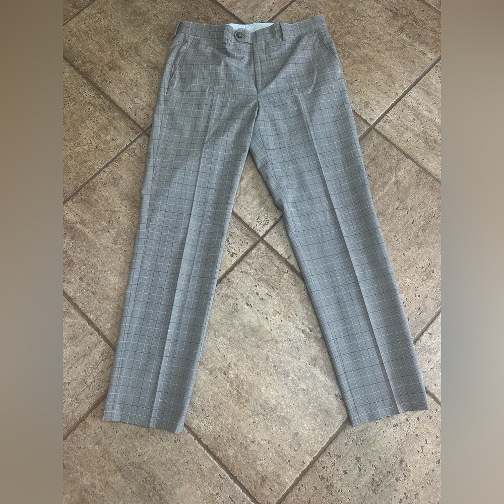 RALPH LAUREN Mens Gray Plaid Holiday Dress Pants 34W 32L